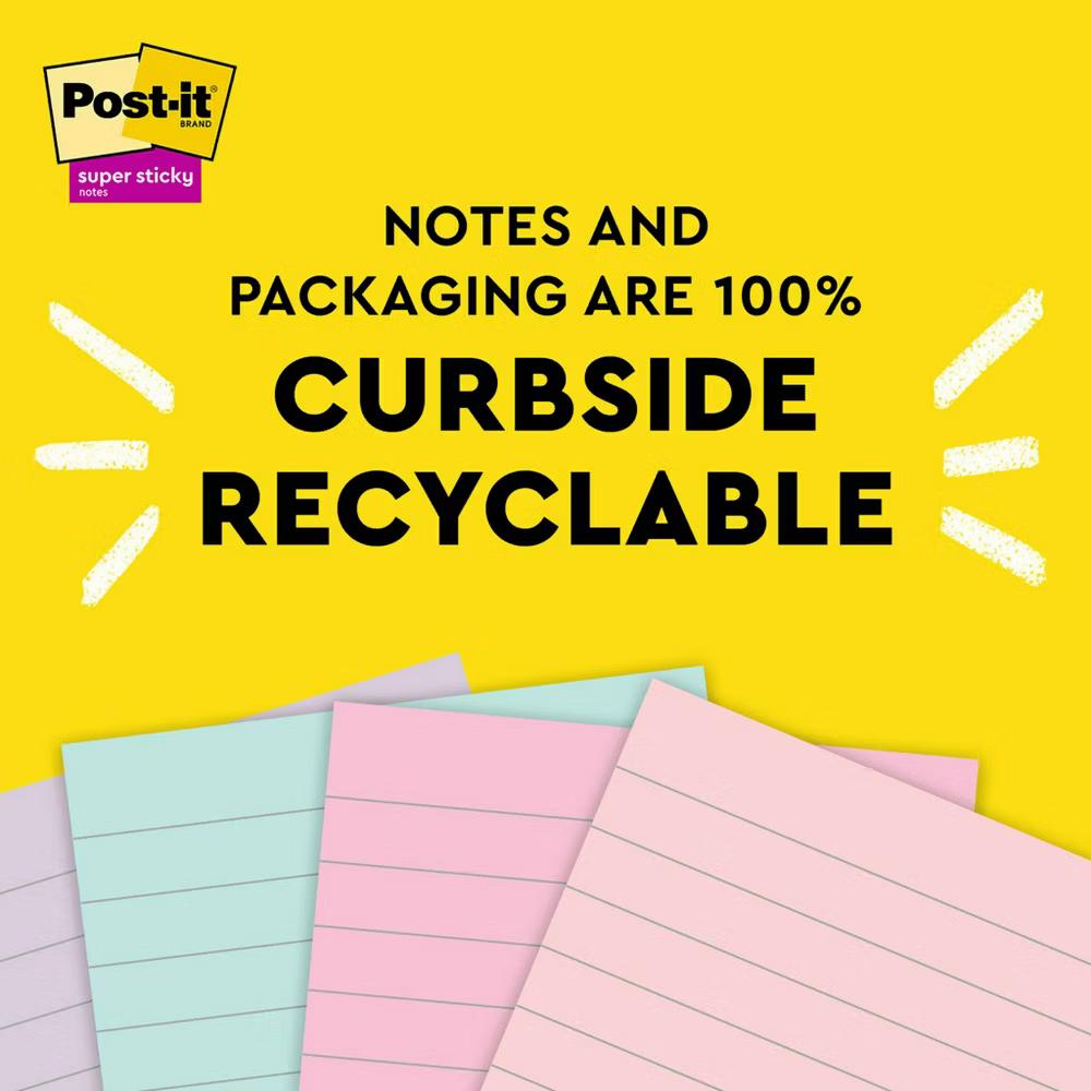 Recycled Super Sticky Notes 4"x4" Pastels: 100% Recycled Paper, 0.3 Inch Rule, Multicolored, 210 Sheets - Image 6