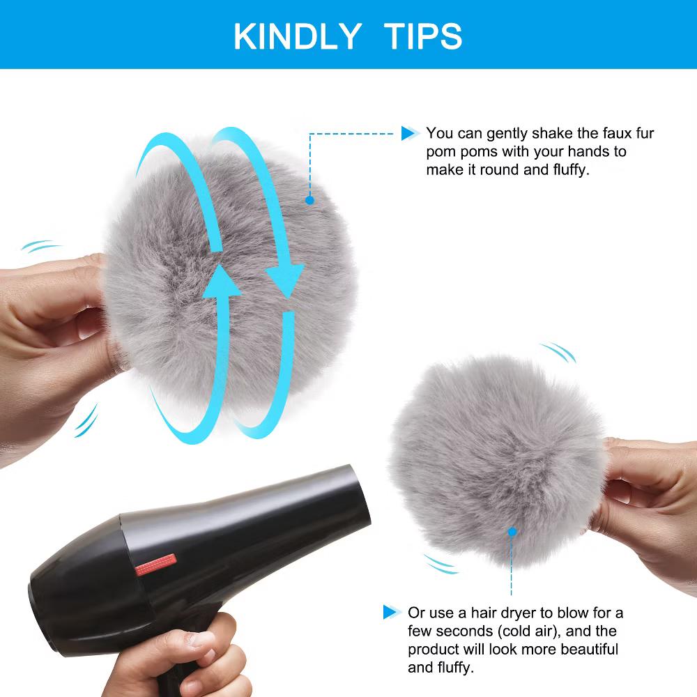 Fluffy Soft Elastic Faux Fur Pom Poms for Hats DIY Scarves Gloves 12 Pcs - Image 18