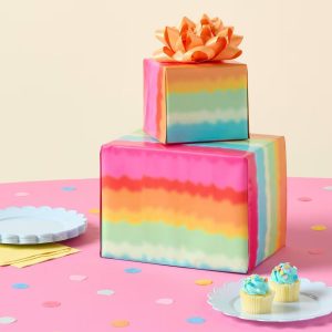 Tie Dye Striped Gift Wrapping Paper - Multicolor Birthday Gift Wrap, 96" 30", Love & Romance Theme