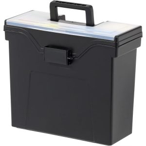 Portable File Box With Handle, Letter Files, Lockable, Black