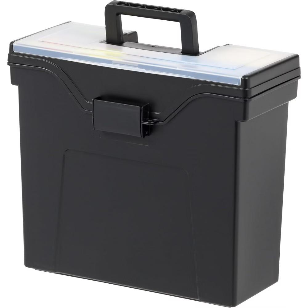 Portable File Box With Handle, Letter Files, Lockable, Black