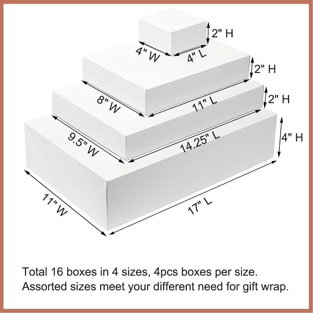 16 pack gift boxes with lids assorted sizes 4 each extra large 17x11x4 large 14.25x9.5x2 medium 11x8x2 small 4x4x2 - Image 5