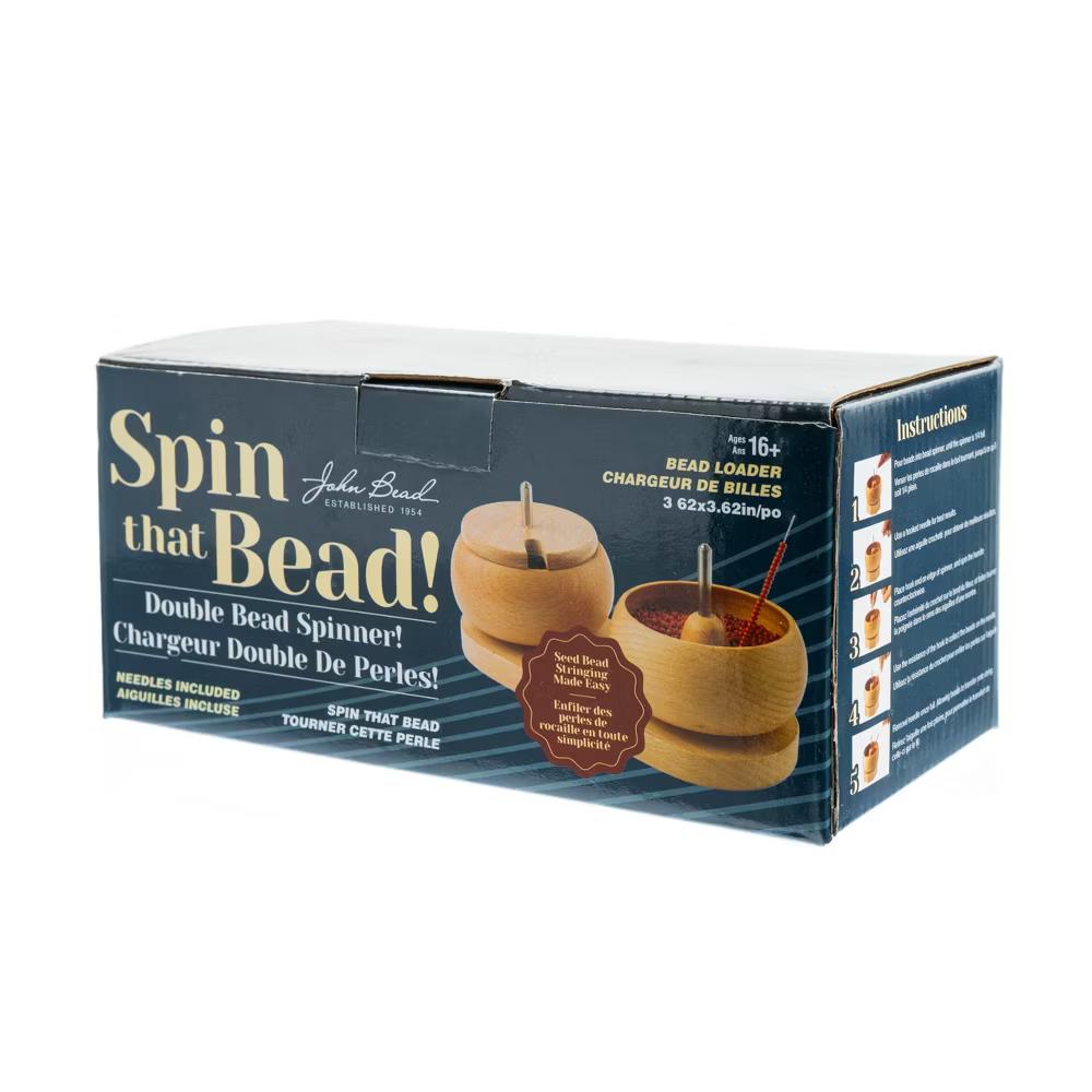 3.6" 3.6" Wooden Dual Bead Spinner with 2 Beading Needles, Manual String Bead Loader, Spinning Tool for DIY Craft Jewelry Making - Image 2