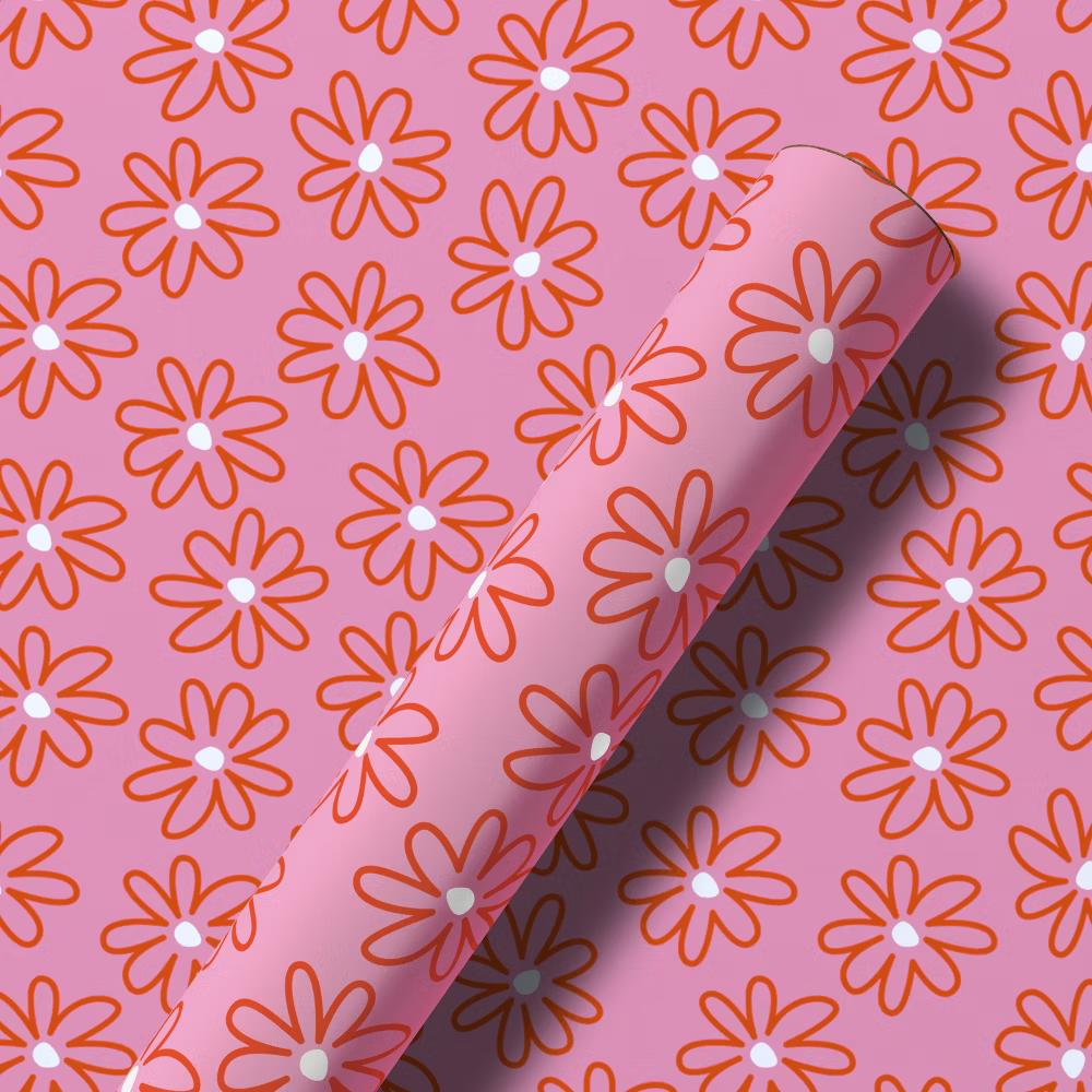 Pink Wrapping Paper, Florals 1 Roll - 96"x30" - 20 sq ft Designed by Spaghetti and Meatballs - Image 3