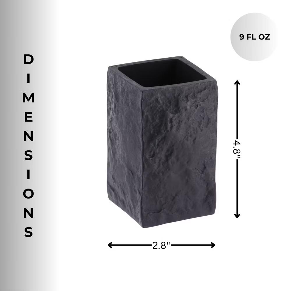 French Home Goods Modern Square Resin Stone Effect Bathroom Tumbler – Versatile Toothbrush Holder, Makeup Brush Cup and Countertop Organizer - Image 4