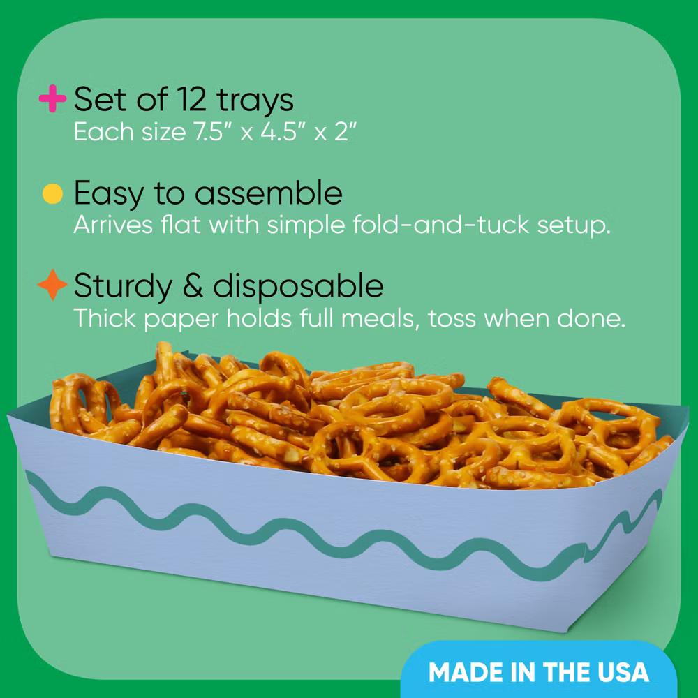 Blue and Teal Wavy Paper Food Trays, Disposable Food Boats Retro Birthday Party, Double-Sided Meal Holders - Set of 12 - Image 5