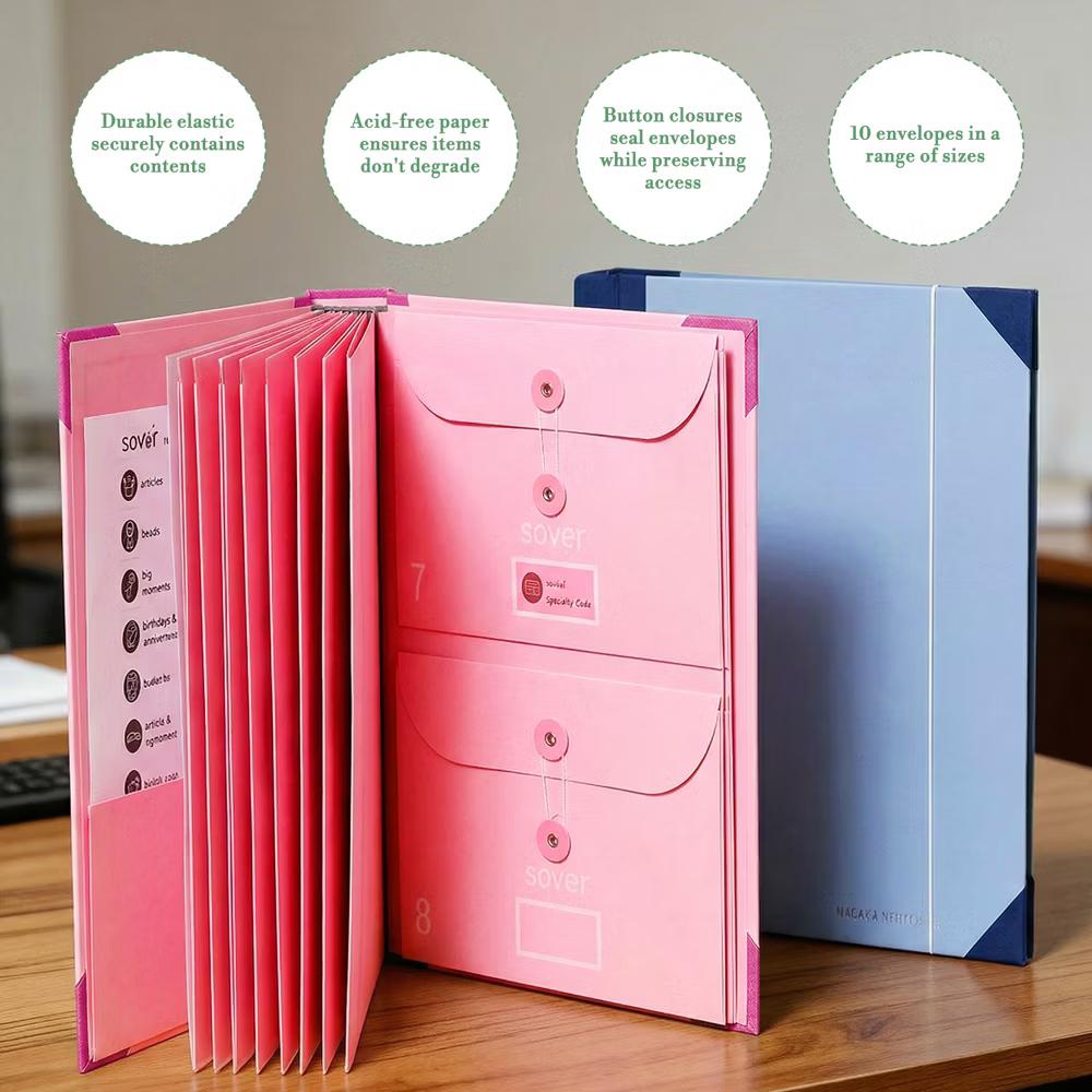 10-Pocket Expanding File Folder Organizer – A4/Letter Size Accordion Document Holder with Elastic Closure & Labels – Durable Acid-Free Paper - Image 9