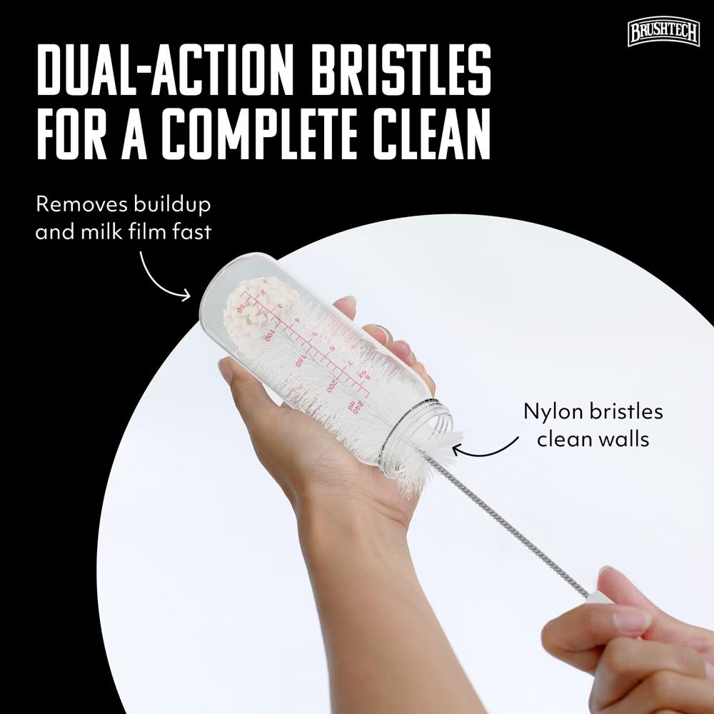 BRUSHTECH Foam-Tipped Baby Bottle Brush Set Foam Tip Bottle Cleaning Brush 2 Pack