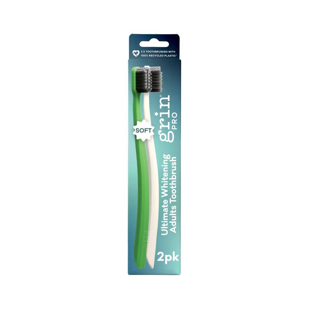 Pro Ultimate Triple Action Whitening 100% Recycled Plastic Handle Toothbrushes - Soft - Green/White - 2ct - Image 2