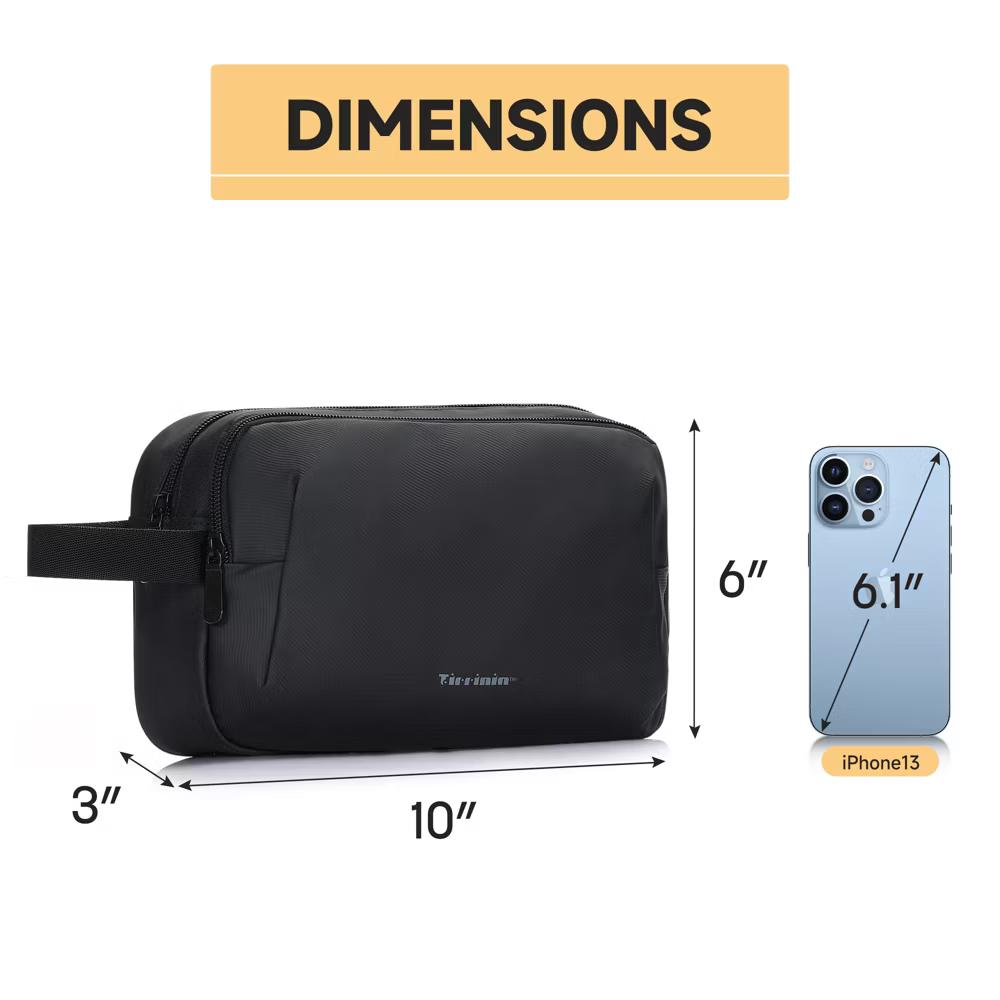 Tirrinia Men's Waterproof Travel Toiletry Bag, Hanging Emergency Beauty Bag, Wet-Dry Separation Dopp Kit, Black - Image 2