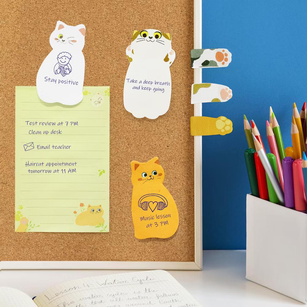 Sticky Notes Set, Memo Notepads, Book Tabs, Page Markers, Sticky Notes, Home and Office Supplies (300 Sheets Total), Cats - Image 2