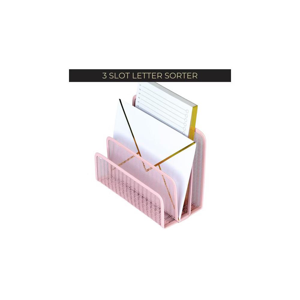 Blu Monaco 3 Tier Metal Mesh Letter Sorter - Available in Aqua, Black, Gold, Pink, Rose Gold, and White - Image 22