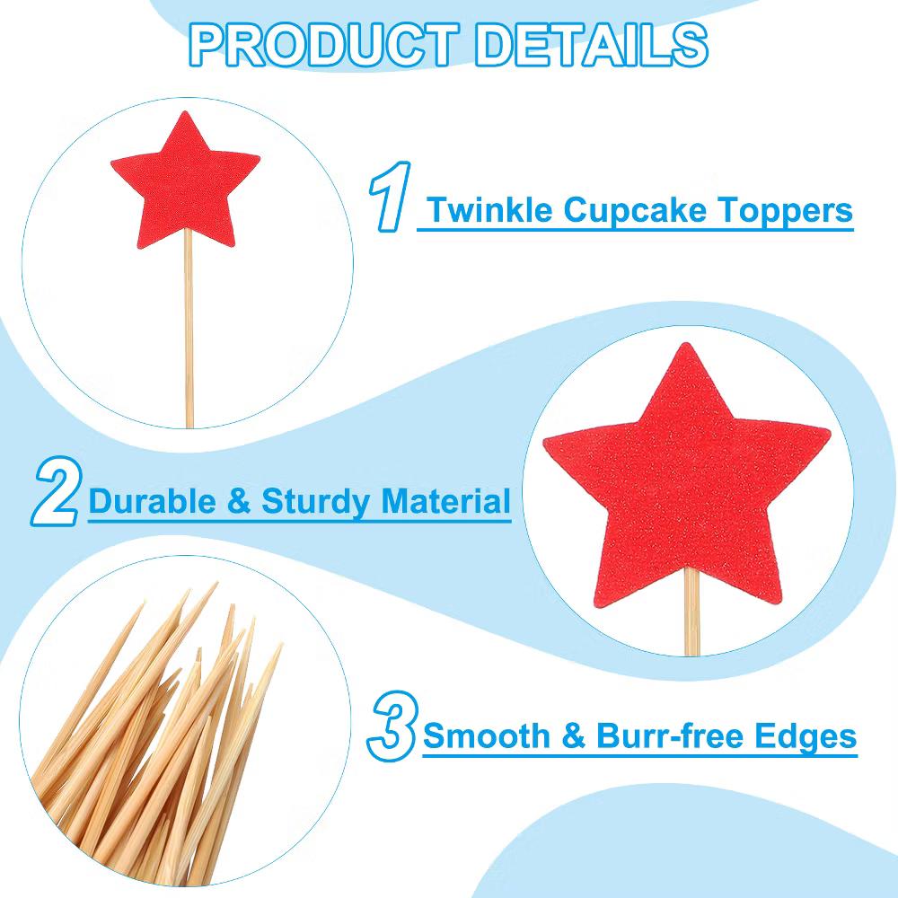 Birthday Party Supplies Little Star Cupcake Toppers 50 Pcs - Image 25