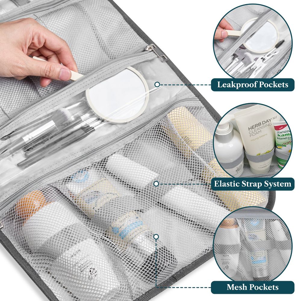 Hanging Toiletry Bag Women Men, Travel Kit Foldable Waterproof Organizer, Roll up Cosmetics Makeup Essentials Jewelry Case - Image 29