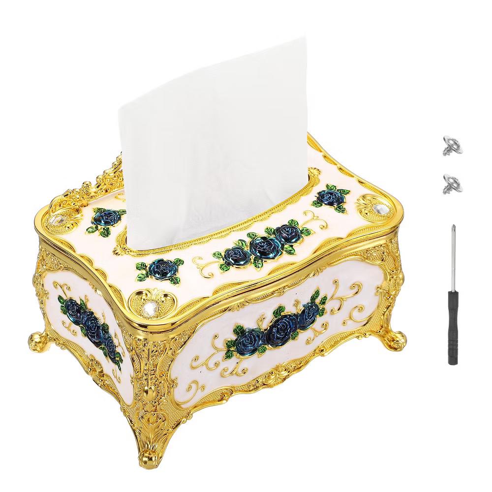 Luxurious Rose Tissue Box Rectangular Plastic Napkin Box Vintage Tissue Paper Holders - Image 4