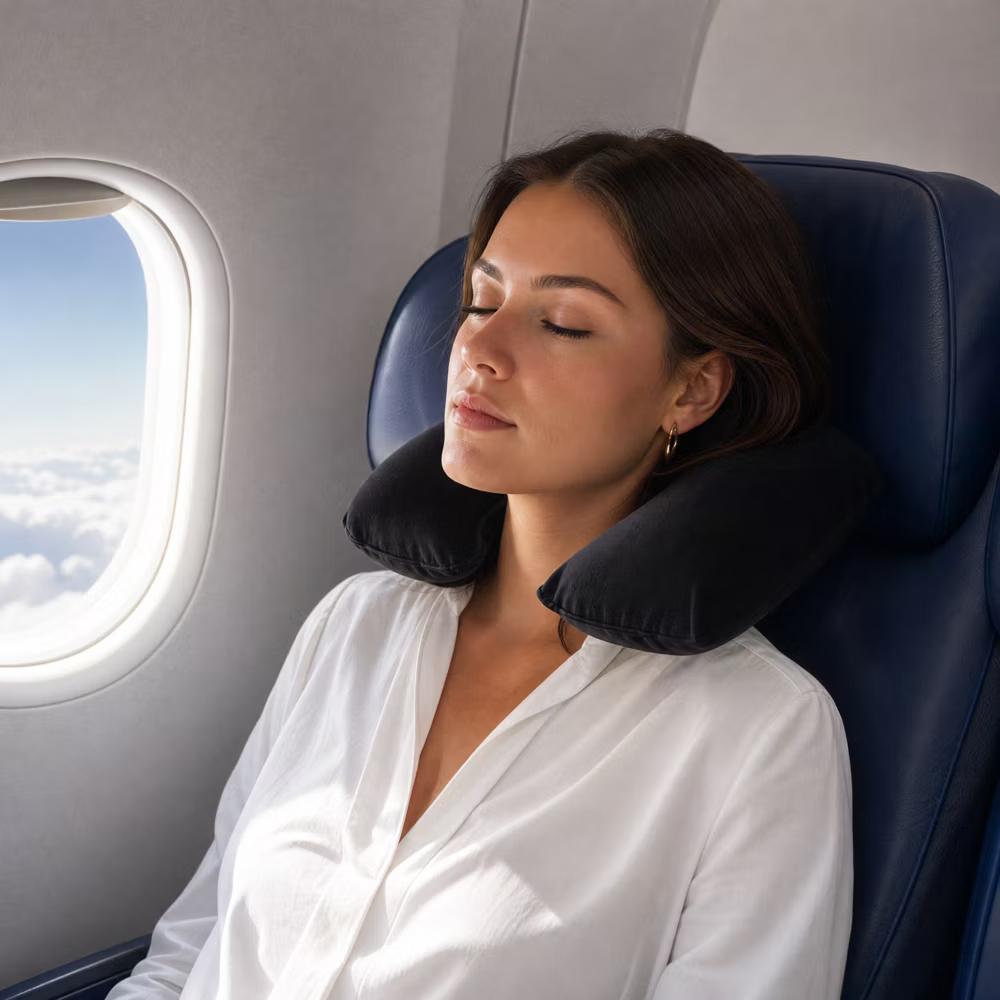 Comfortable Inflatable Travel Pillow with Eye Mask Earplugs 1 Set - Image 5