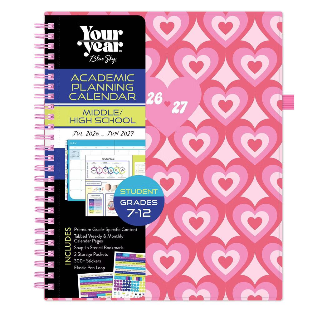 Blue Sky Your Year 7-12 Grade Weekly/Monthly Planner Wirebound 7"x9" Pink Heartsy - Image 22