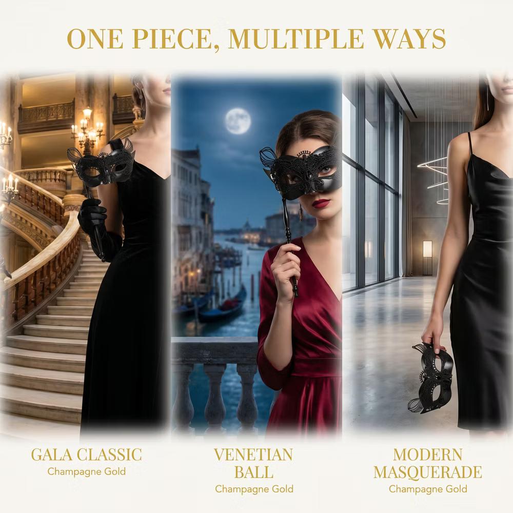 Handheld Masquerade Molded Venetian Plastic Eye Mask with Stick - Image 24