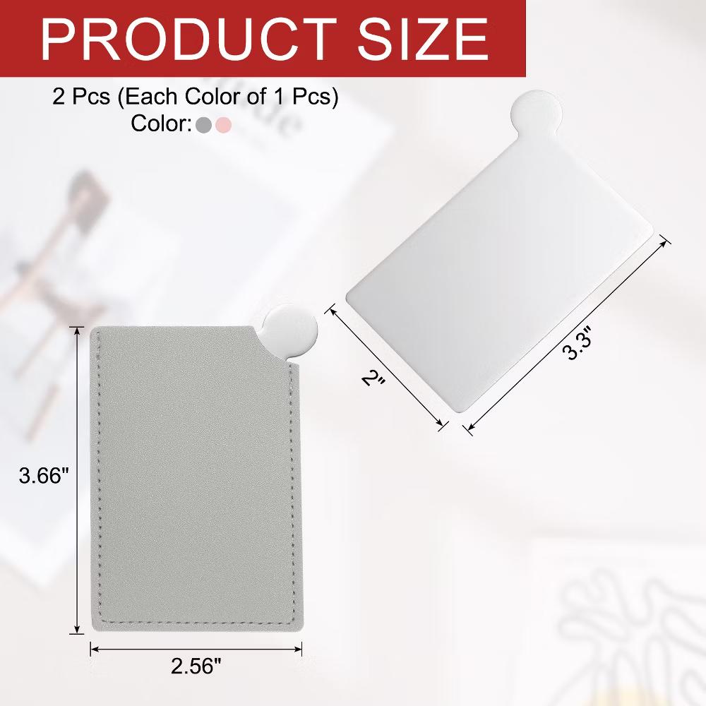 Small Rectangle Travel Women Portable Pocket Mirror with Leather Case 2 Pcs - Image 22
