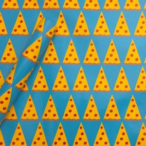 Pizza Paper Gift Wrapping Paper Blue/Orange/Yellow - Boys Birthday Food Theme, 96" 30"