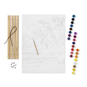 Paint by Number Kit Tropical Beach Scene - Adult DIY Art, Acrylic Paints, Fabric, Brush Included