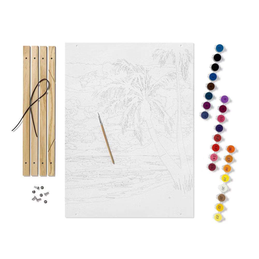 Paint by Number Kit Tropical Beach Scene - Adult DIY Art, Acrylic Paints, Fabric, Brush Included