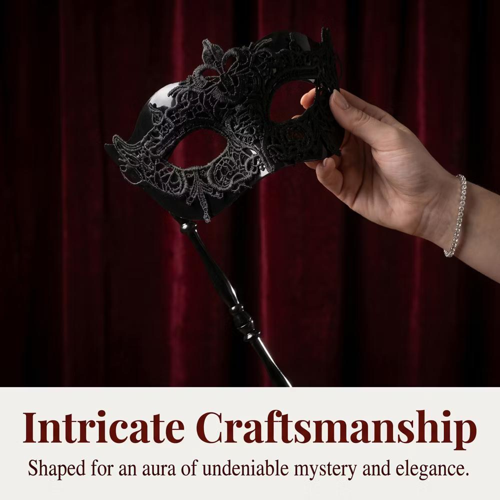 Handheld Masquerade Molded Venetian Plastic Eye Mask with Stick - Image 5