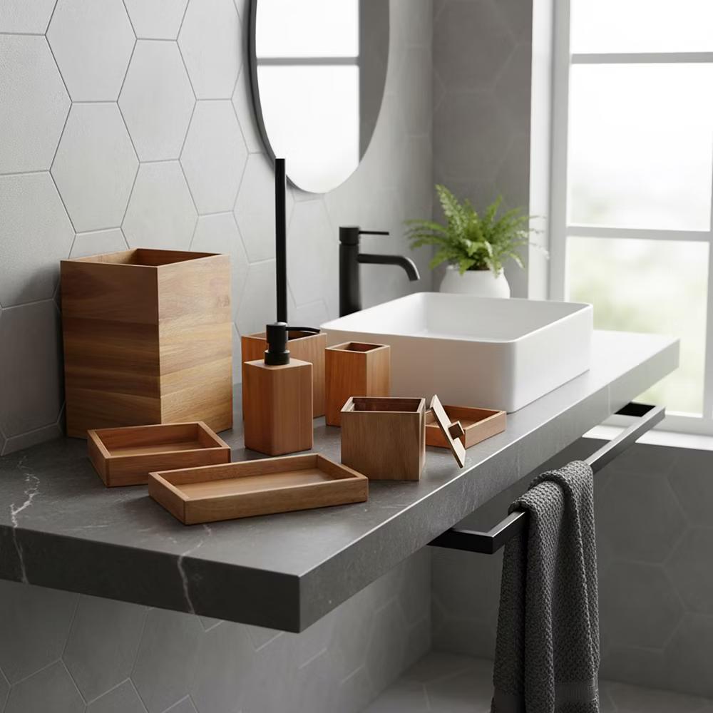 Square Acacia Wood Storage Box with Lid - Image 8