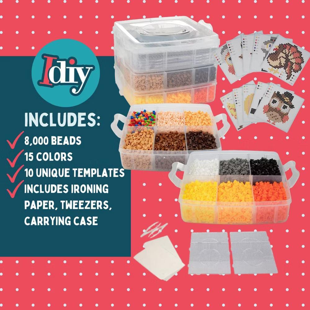 8,000pc DIY Thanksgiving Fuse Bead Craft Kit - 15 Colors, 10 Unique Templates, 4 Peg Boards, Tweezers, Ironing Paper, Case - Works w Perler Beads - Image 4