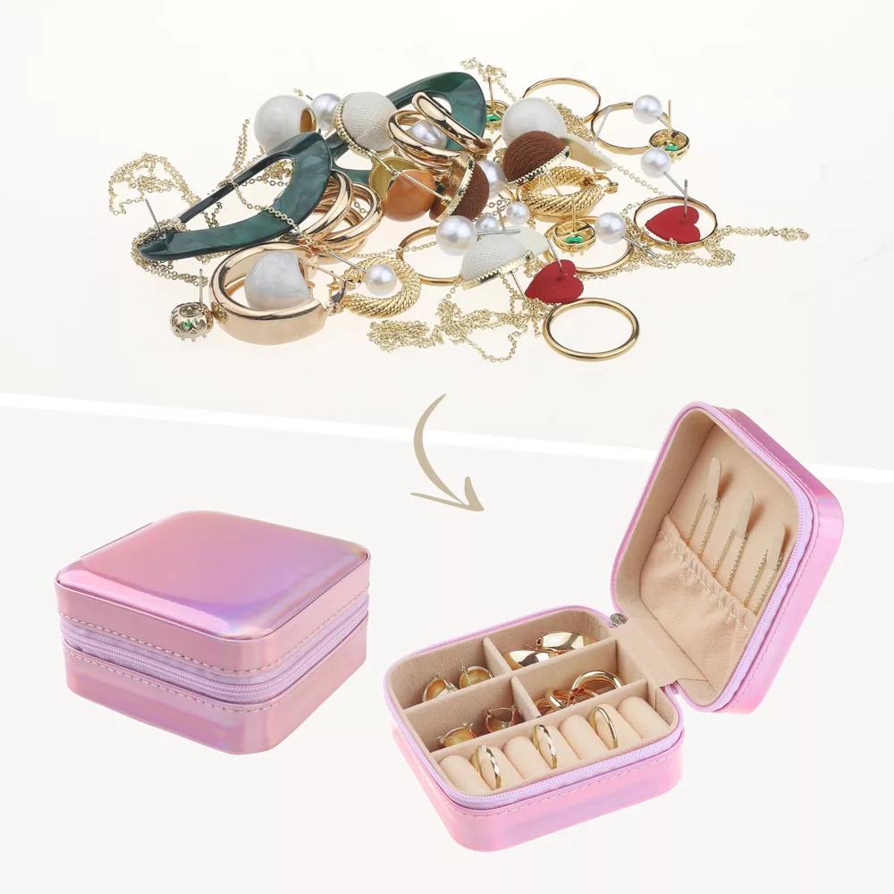 Travel Square Small Portable PU Leather Jewelry Organizer Case Storage - Image 9