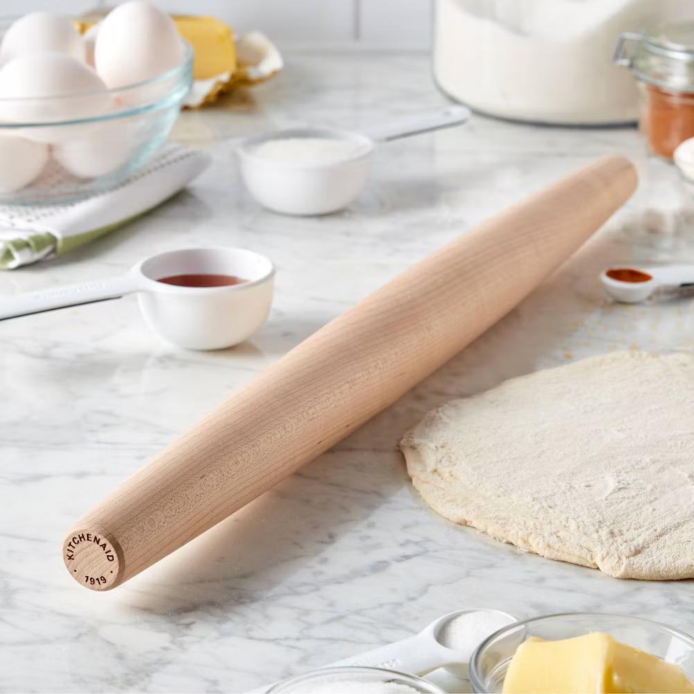 KitchenAid Tapered French Rolling Pin: Maple Wooden Roller for Baking, Hand Wash, 22" Light Brown - Image 3