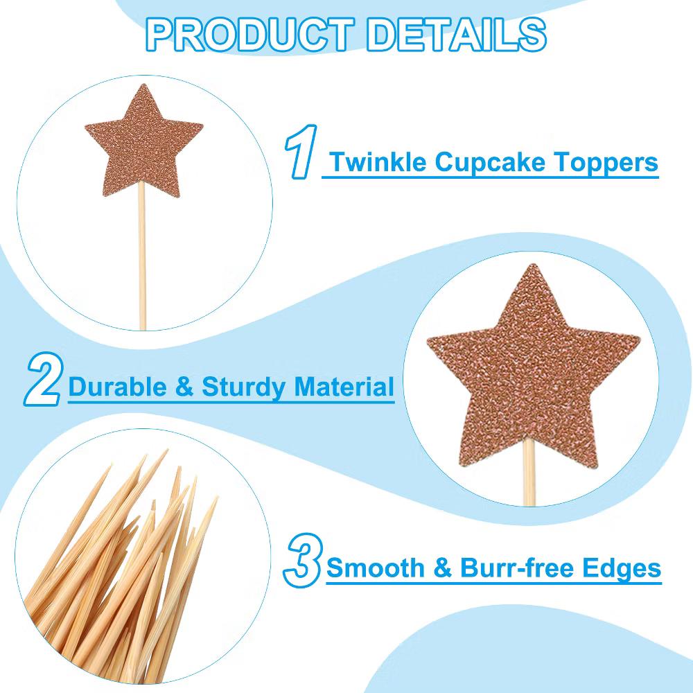 Birthday Party Supplies Little Star Cupcake Toppers 50 Pcs - Image 19