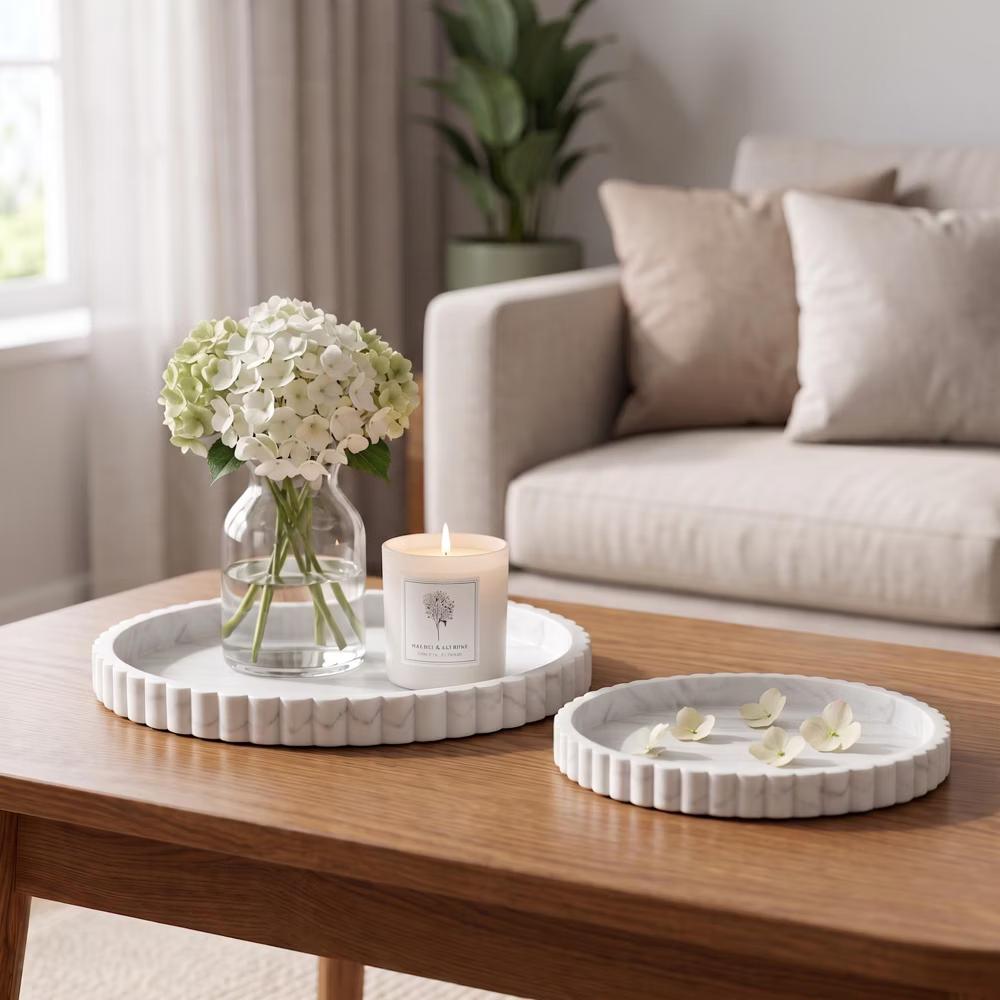 2Pc Round Silicone Vanity Tray Set Decorative Catchall Organizer for Bathroom Countertop Perfume White - Image 55