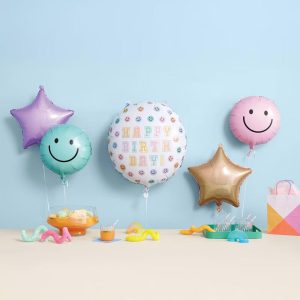 5ct Smiley Face Happy Birthday Foil Balloon Bouquet