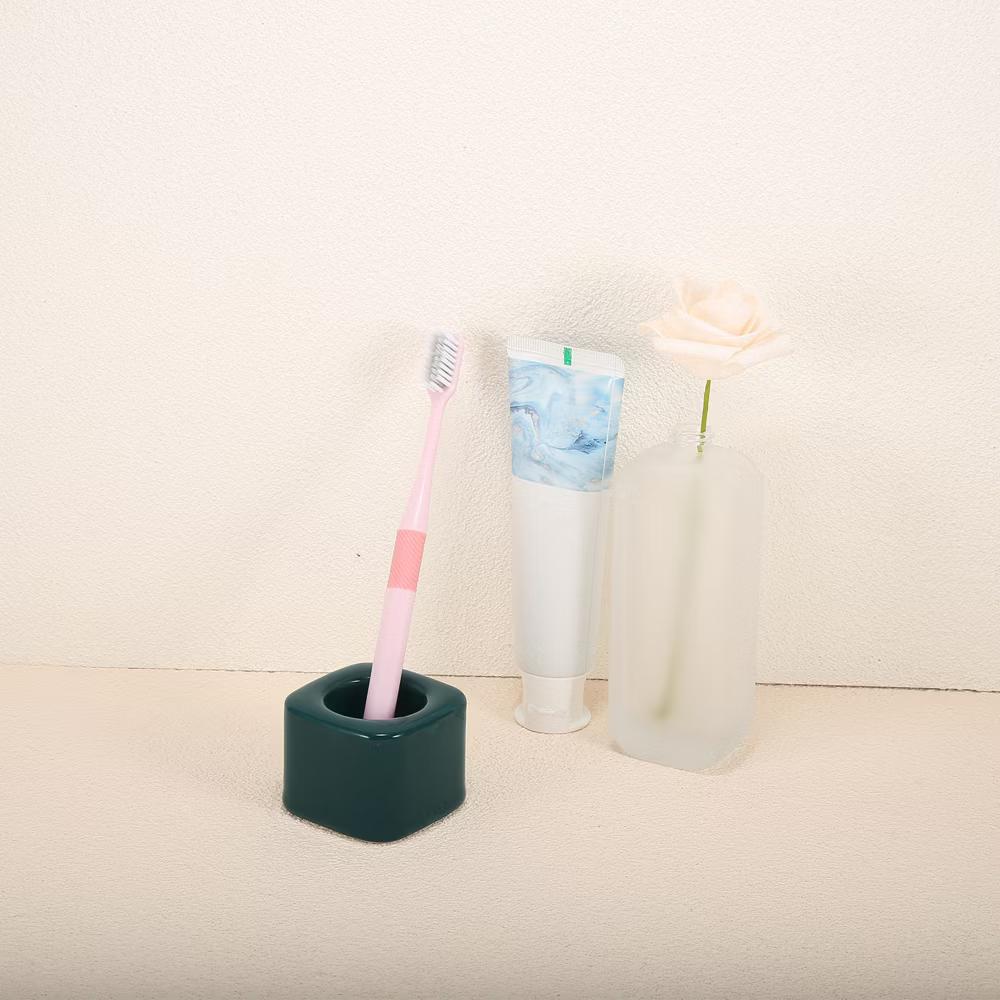 Bathroom Square Mini Ceramic Toothbrush Holder 2.2"x1.73" 2Pcs - Image 10