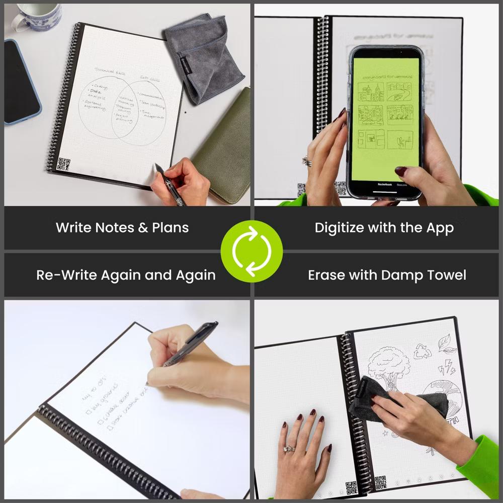 Rocketbook Core Reusable Smart Notebook, Letter 8.5" 11", 32 Pages, Lined Pages, Teal, App-Connected Erasable Spiral Notebook with Pen & Cloth - Image 2