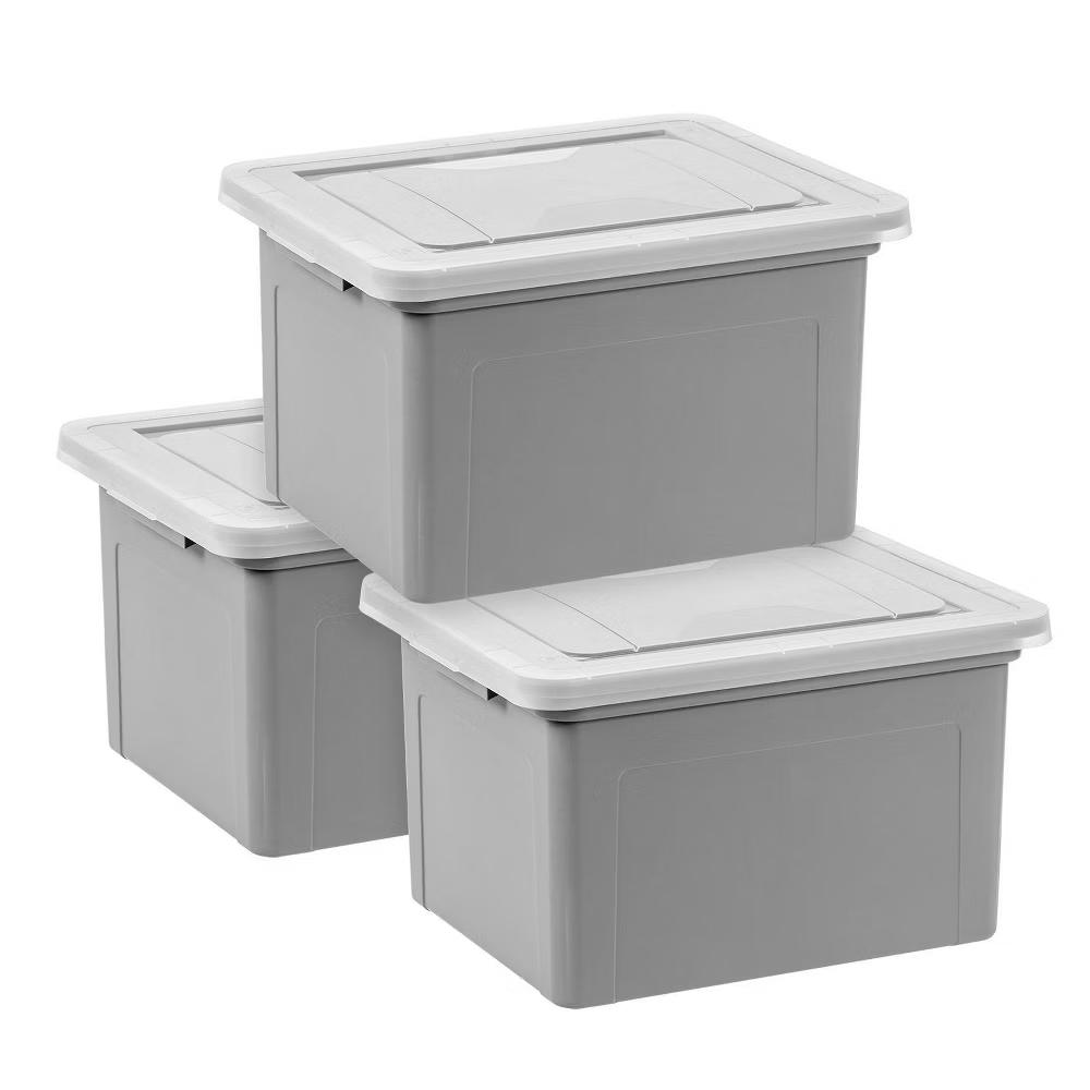 32qt 3pk Letter Plastic File Box: Hanging File Folders Storage Bin, File Organizer, Gray, No Assembly Required - Image 9