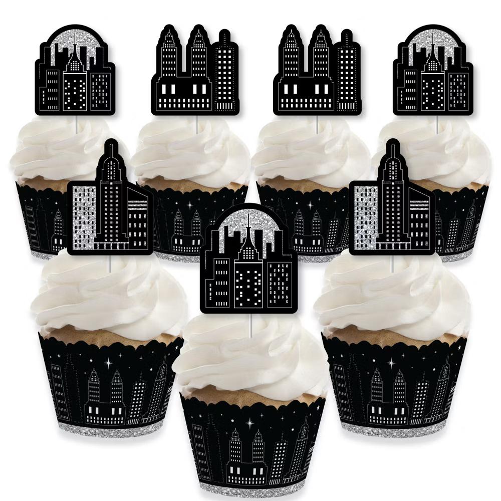 Nighttime City Skyline - Cupcake Decoration - New York Party Cupcake Wrappers and Treat Picks Kit - Set of 24 - Image 6