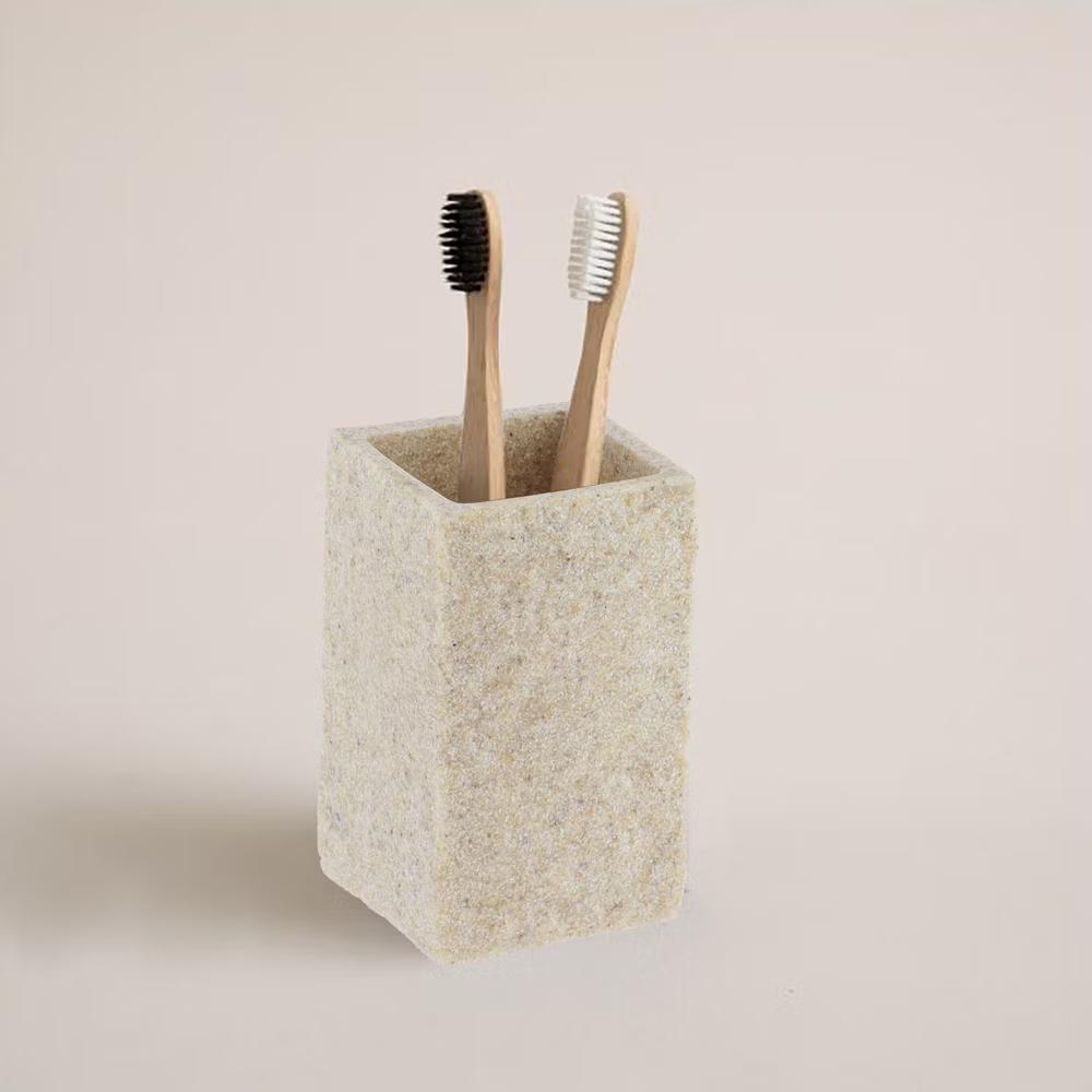 French Home Goods Modern Square Resin Stone Effect Bathroom Tumbler – Versatile Toothbrush Holder, Makeup Brush Cup and Countertop Organizer - Image 21