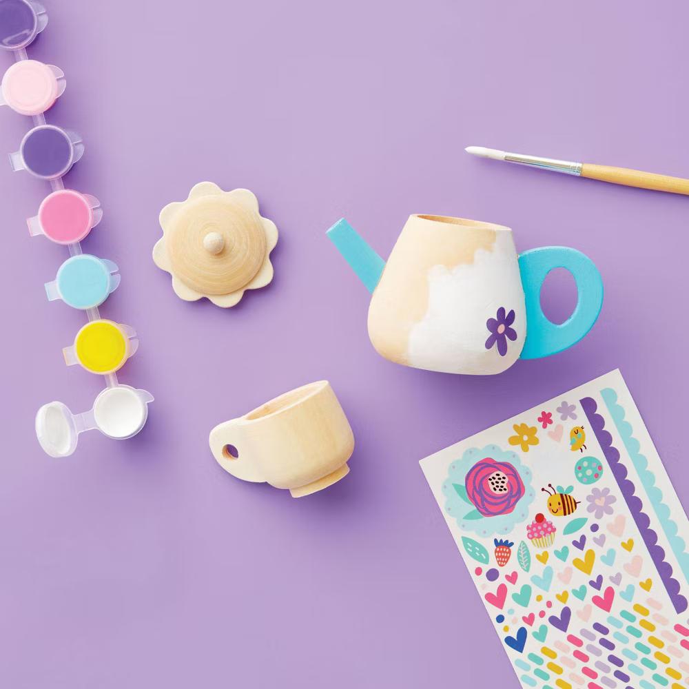 Paint-Your-Own Wood Tea Set Kit - Custom Tea Sets for 4 Year Olds, Includes Paint & Stickers - Image 5