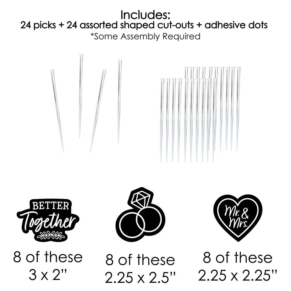 Mr. and Mrs. - Dessert Cupcake Toppers - Black and White Wedding or Bridal Shower Clear Treat Picks - Set of 24 - Image 5