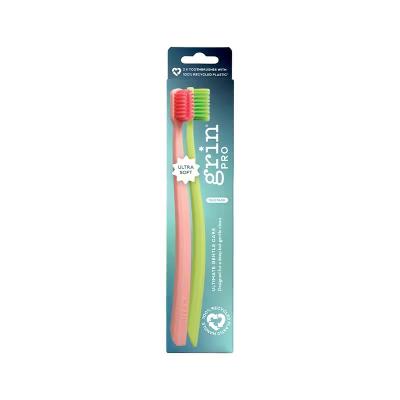 Pro Ultimate 100% Recycled Plastic Handle Gentle Care Toothbrushes - Ultra Soft - Green/Pink - 2ct - Image 2