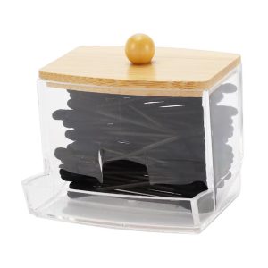 Acrylic Bamboo Wood Cotton Swab Jar Clear Wood Color