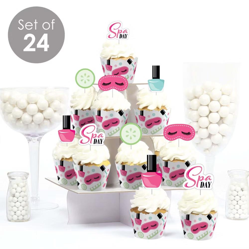 Spa Day - Cupcake Decoration - Girls Makeup Party Cupcake Wrappers and Treat Picks Kit - Set of 24 - Image 2