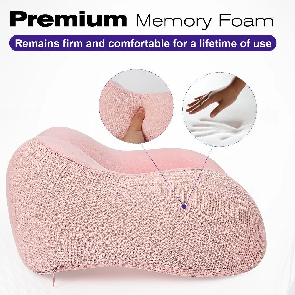 Neck Pillows for Travel Pillow, Travel Neck Pillow Airplane, Foldable Memory Foam Neck Pillow for Car Travel Sleeping with Ear Plugs, Pink - Image 3