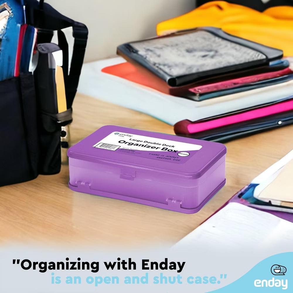 Large Capacity Double Deck Pencil Box - Plastic With 12 Compartments, Snap-Tight Lid, Hard Case Storage Organizer - Image 36