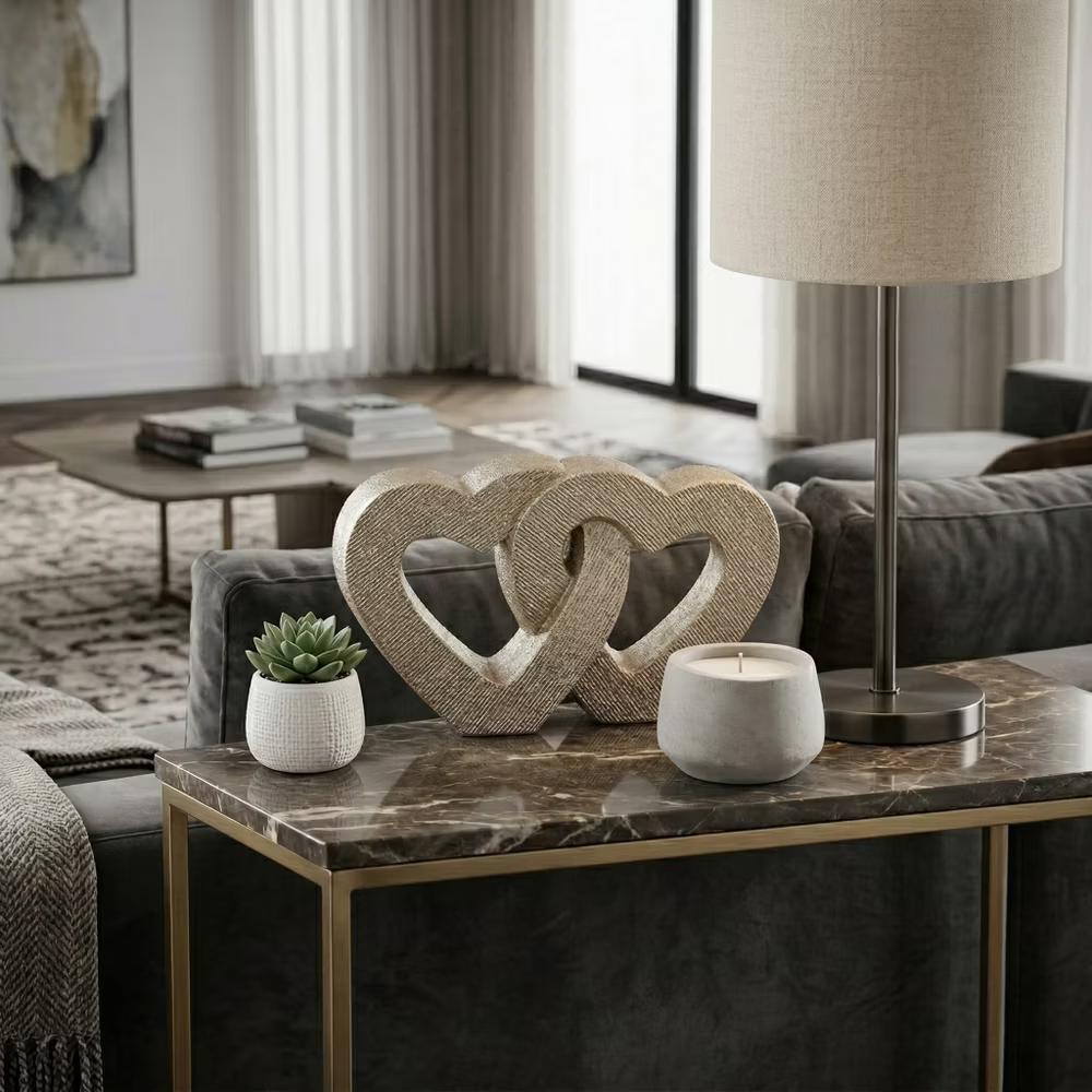 Interlocking Heart Sculpture for Home Decor - Ceramic Heart Ornament for Living Room, Bedroom, Bathroom or Office - 6", Gold & Metallic - Image 8