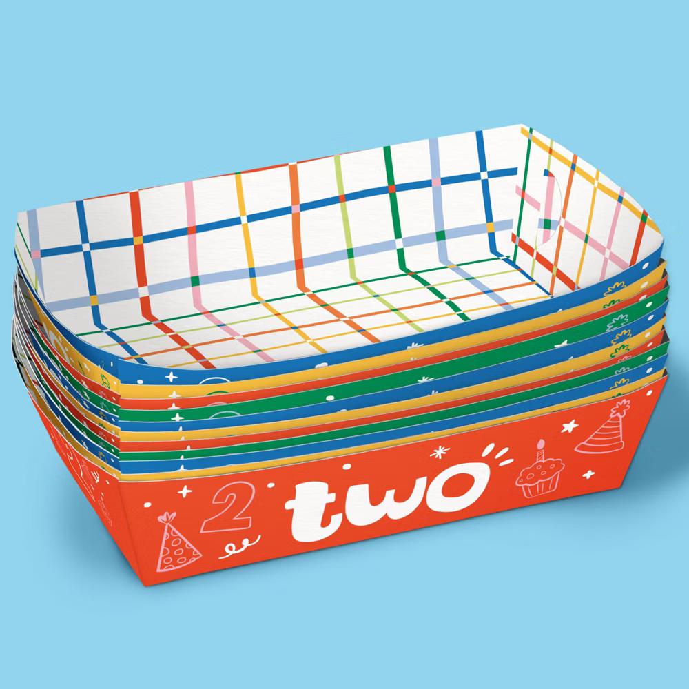 Time Two Party 2nd Birthday Paper Food Trays, Disposable Food Boats for Colorful Birthday, Double-Sided Meal Holders - 12 Ct - Image 3