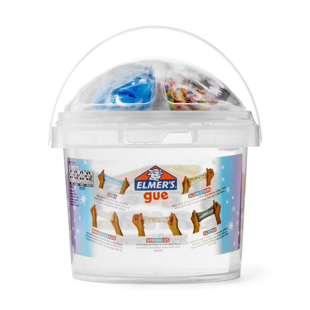 Gue 3lb Glassy Clear Deluxe Premade Slime Kit with Mix-Ins: Sensory Development, Storage Container, Ages 3