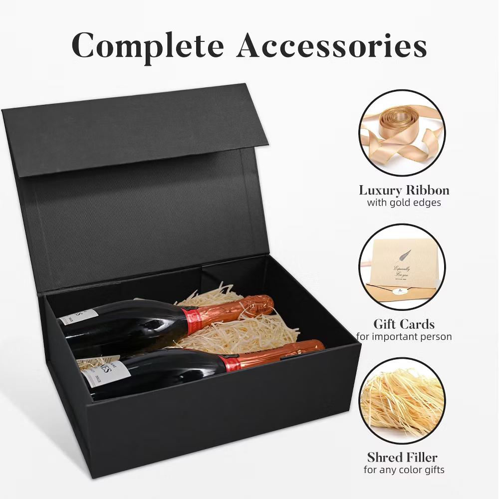 Large Gift Box 14x8.5x4.5 Inch Black Magnetic Lid with Ribbon Shredded Filler Card for Birthday Anniversary Wedding 1 Piece - Image 2